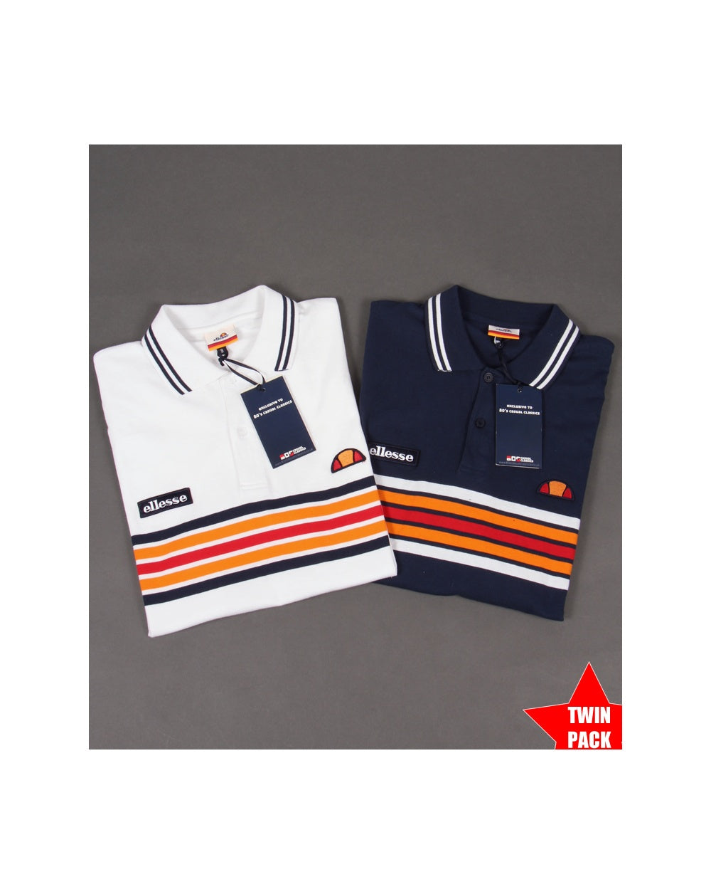 Ellesse Elite Striped Polo Shirt Twin Pack Navy/white