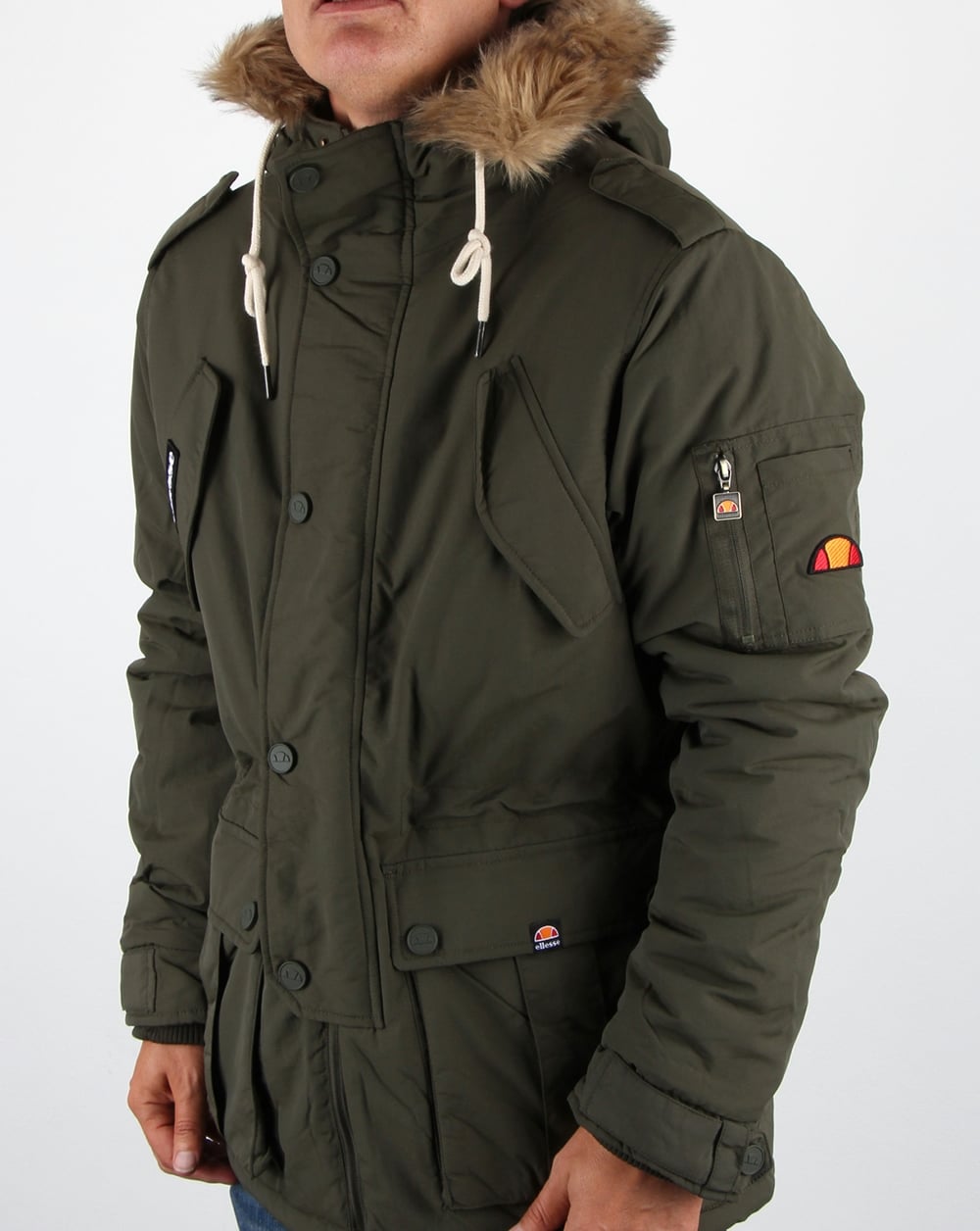 Ellesse Fur Lined Hooded Parka Olive