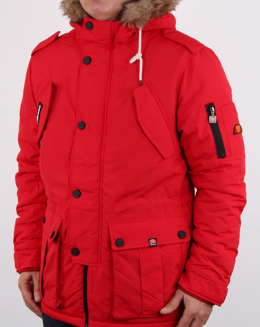 Ellesse Fur Lined hooded Parka Red