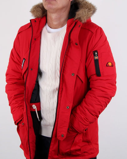 Ellesse Fur Lined hooded Parka Red