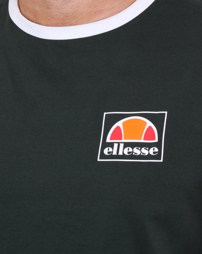 Ellesse Long Sleeve Ringer T Shirt Dark Green- White