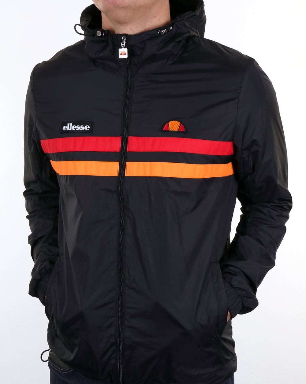 Ellesse Rimini Striped Rain Jacket Black/orange