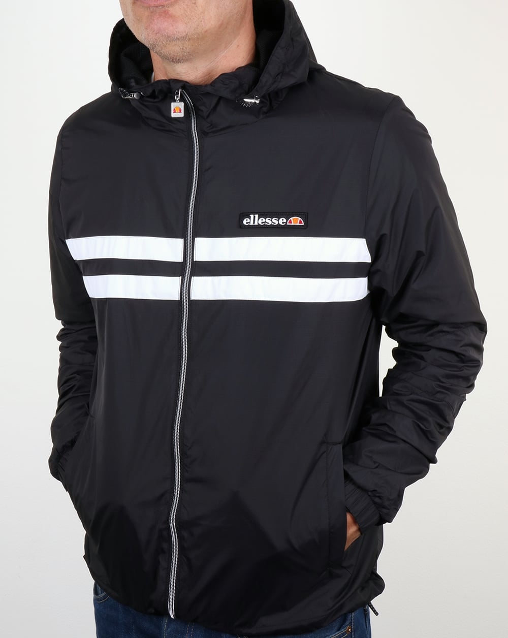 Ellesse Rimini Striped Rain Jacket Black