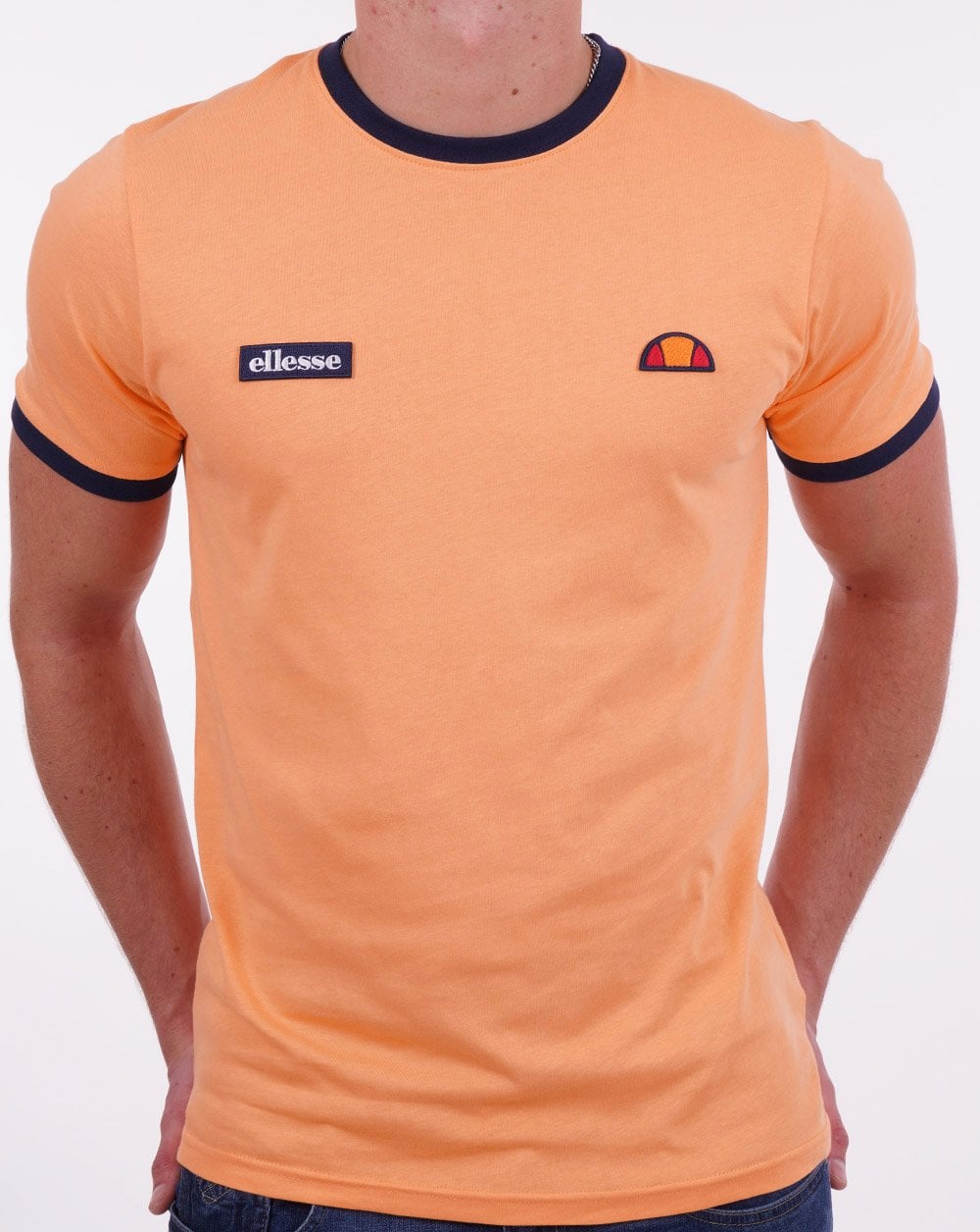 Ellesse Ringer T Shirt Orange/Navy