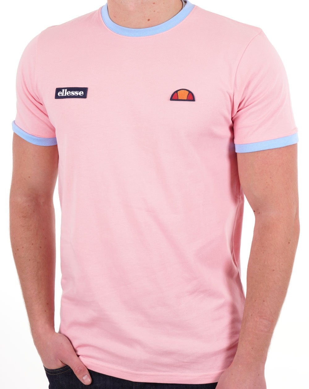 Ellesse Ringer T Shirt Pink/Sky Blue