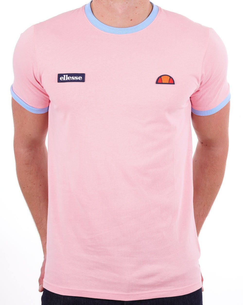 Ellesse Ringer T Shirt Pink/Sky Blue