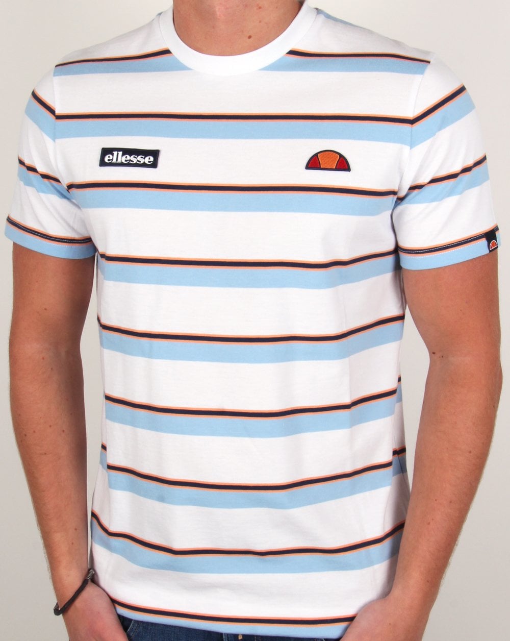 Ellesse Triple Striped T Shirt White/Sky/Orange