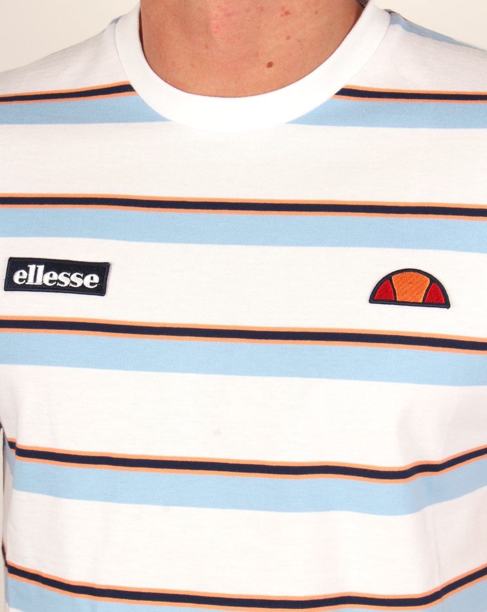 Ellesse Triple Striped T Shirt White/Sky/Orange