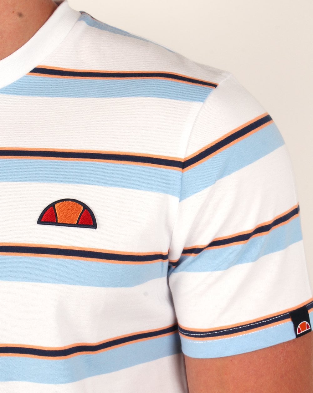 Ellesse Triple Striped T Shirt White/Sky/Orange