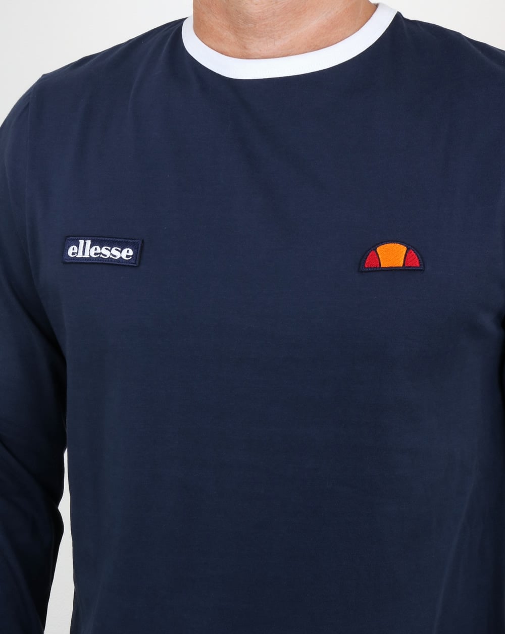 Ellesse Twin badge Long Sleeve Ringer T Shirt Navy