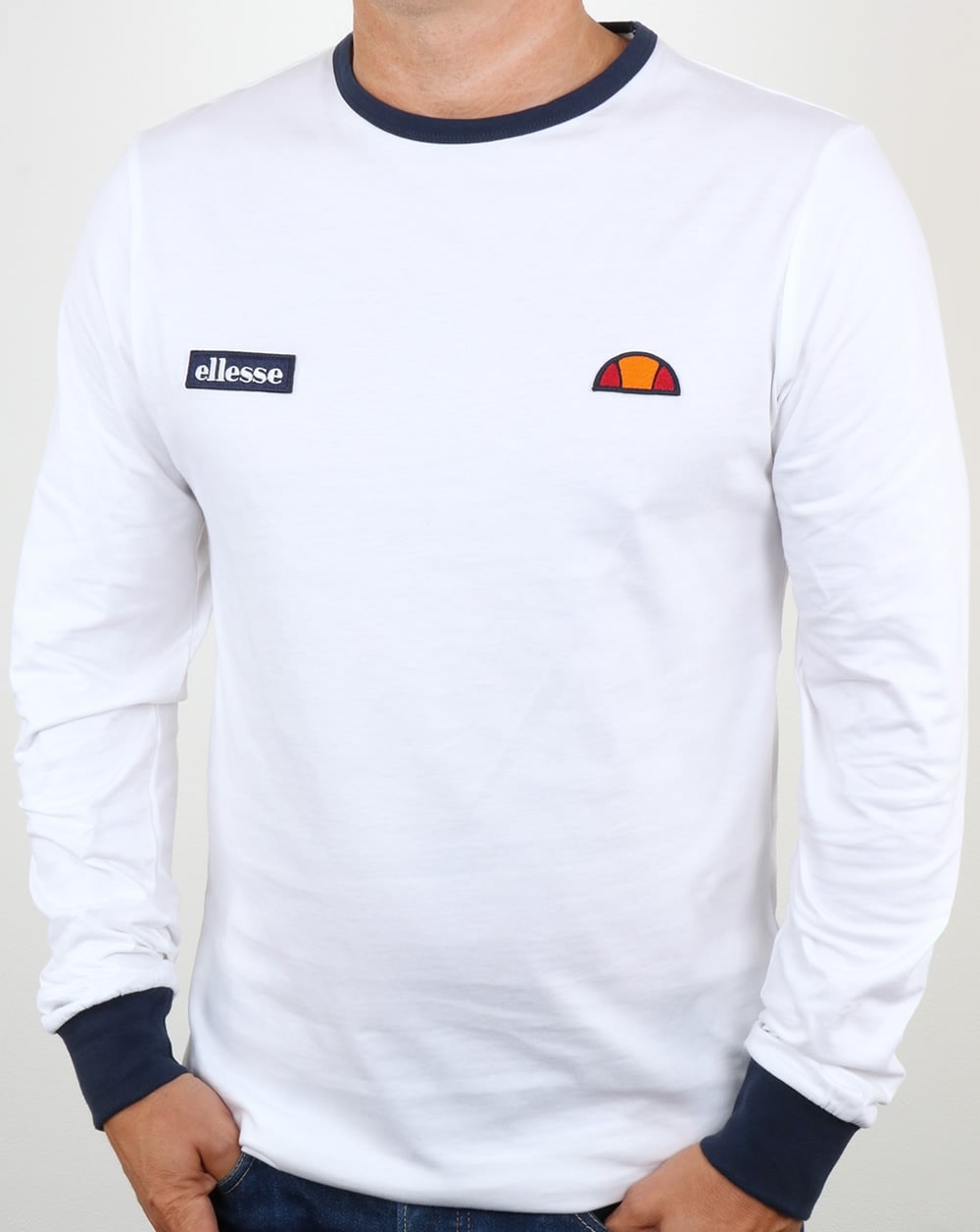 Ellesse Twin Badge Long Sleeve Ringer T Shirt White