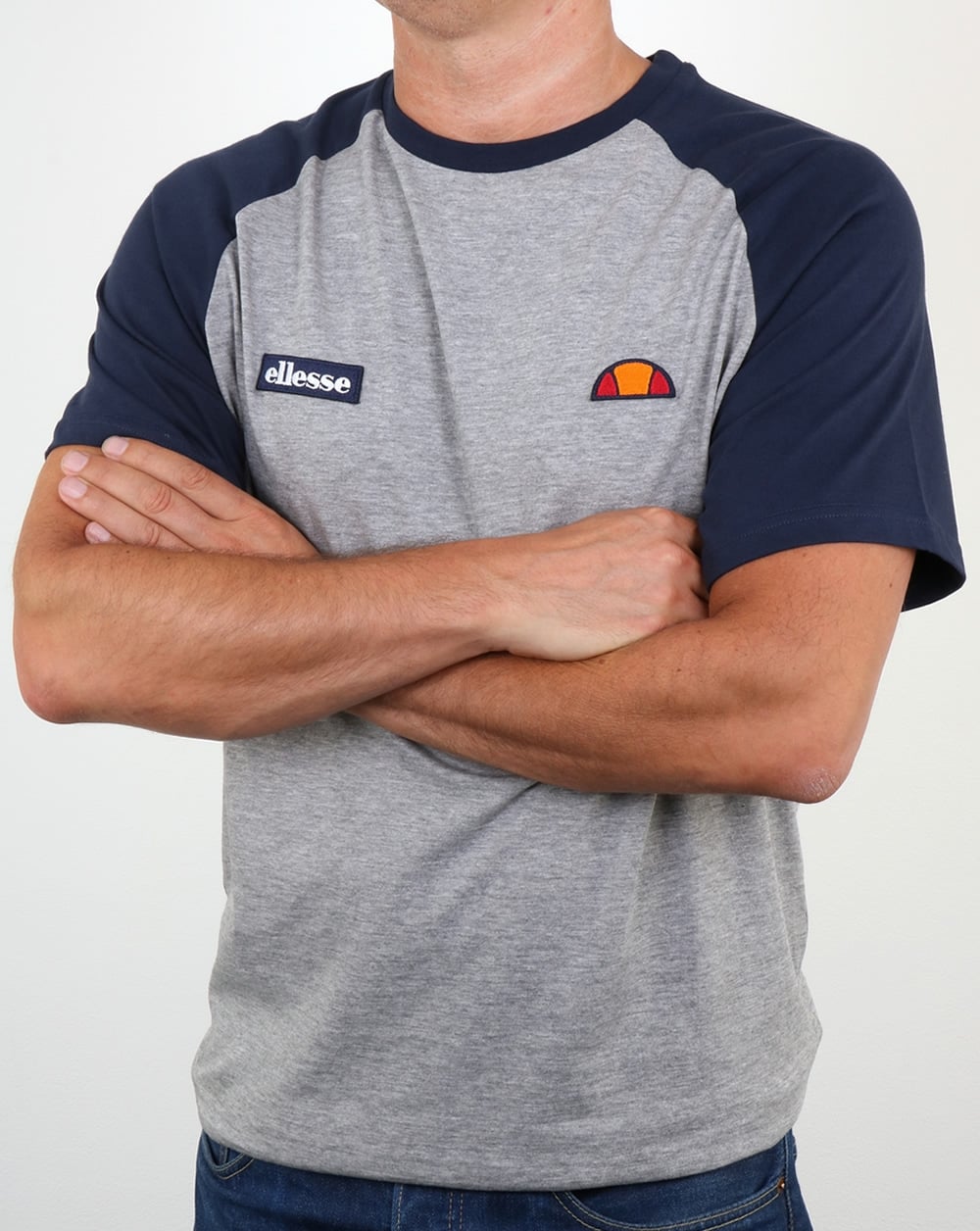 Ellesse Twin Logo T Shirt Athletic Grey/Navy