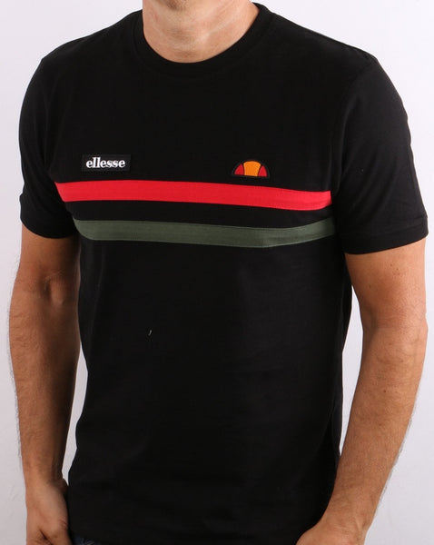 Ellesse Two Stripe T Shirt Black/Red/Khaki