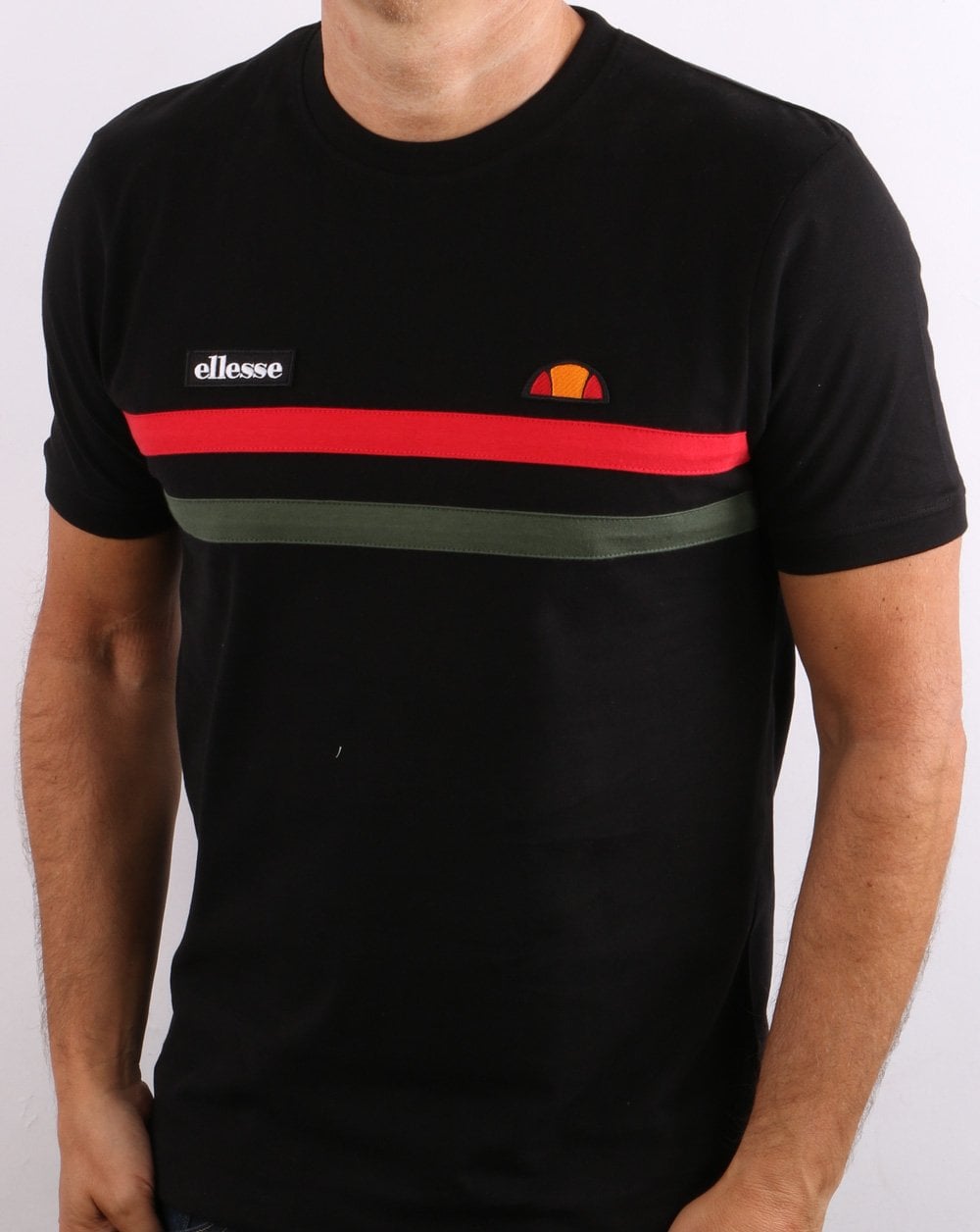 Ellesse Two Stripe T Shirt Black/Red/Khaki