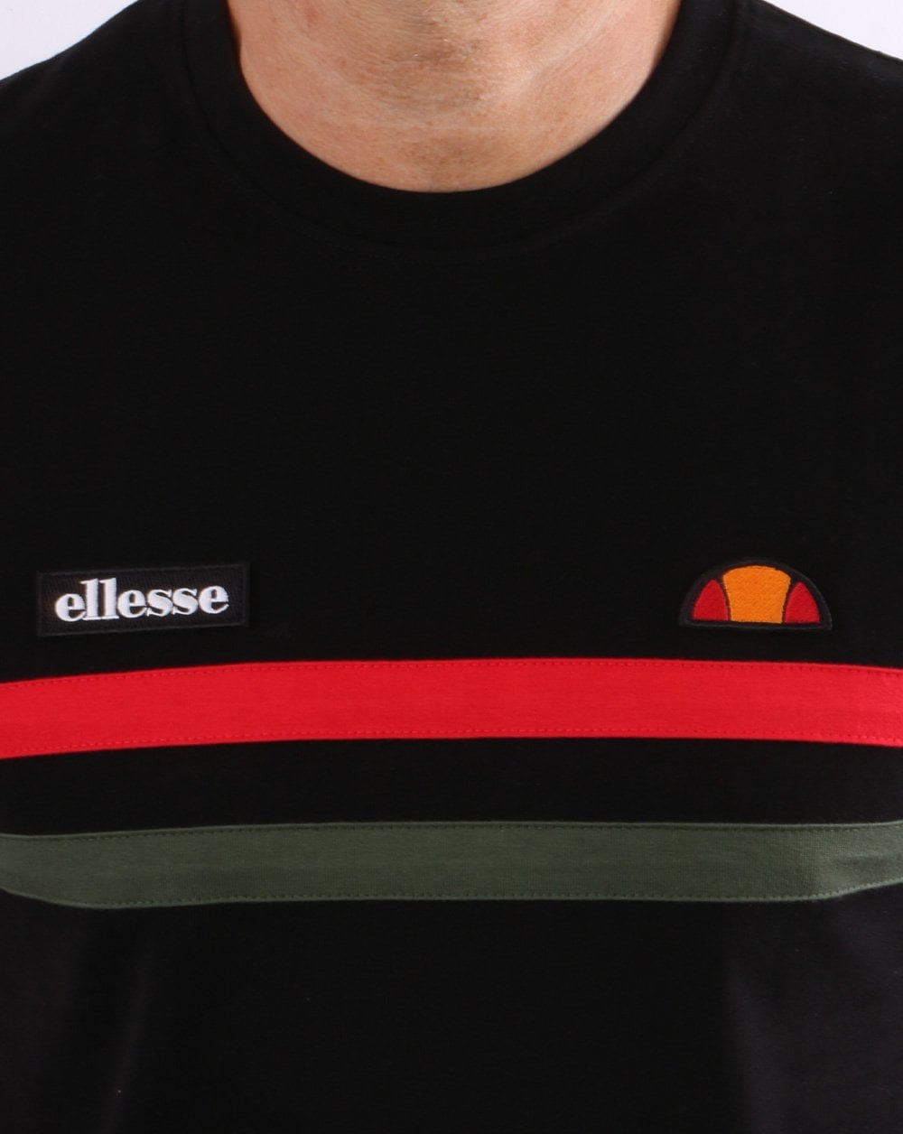Ellesse Two Stripe T Shirt Black/Red/Khaki