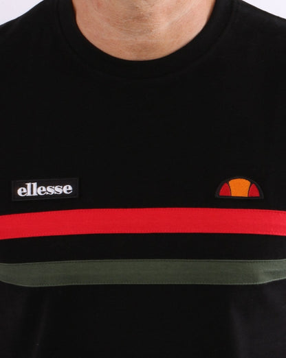 Ellesse Two Stripe T Shirt Black/Red/Khaki