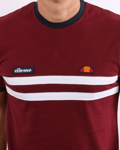 Ellesse Two Stripe T Shirt Burgundy/White/Navy