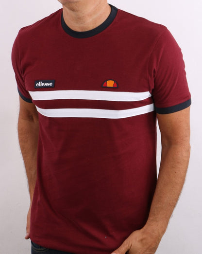 Ellesse Two Stripe T Shirt Burgundy/White/Navy