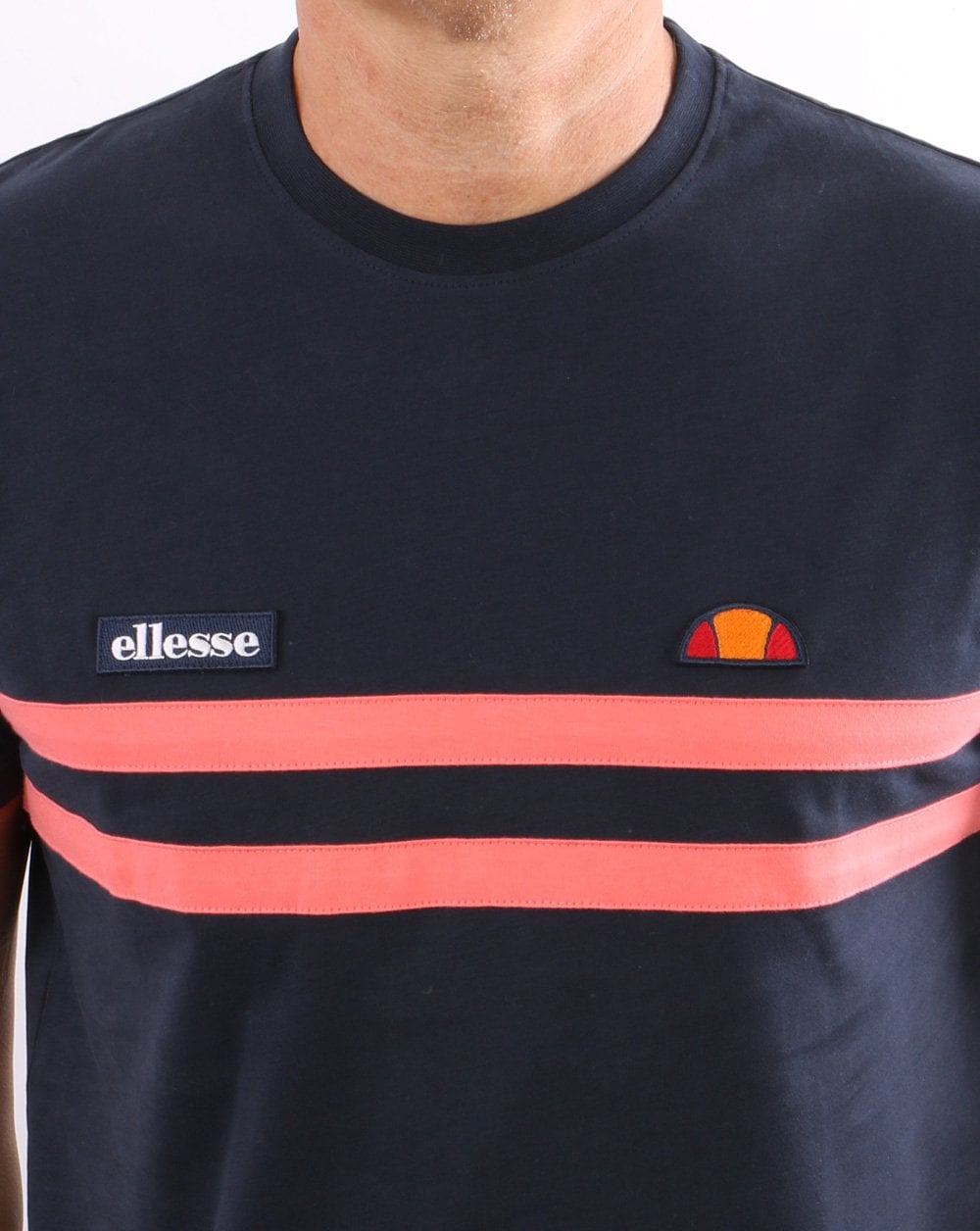 Ellesse Two Stripe T Shirt Navy/Coral
