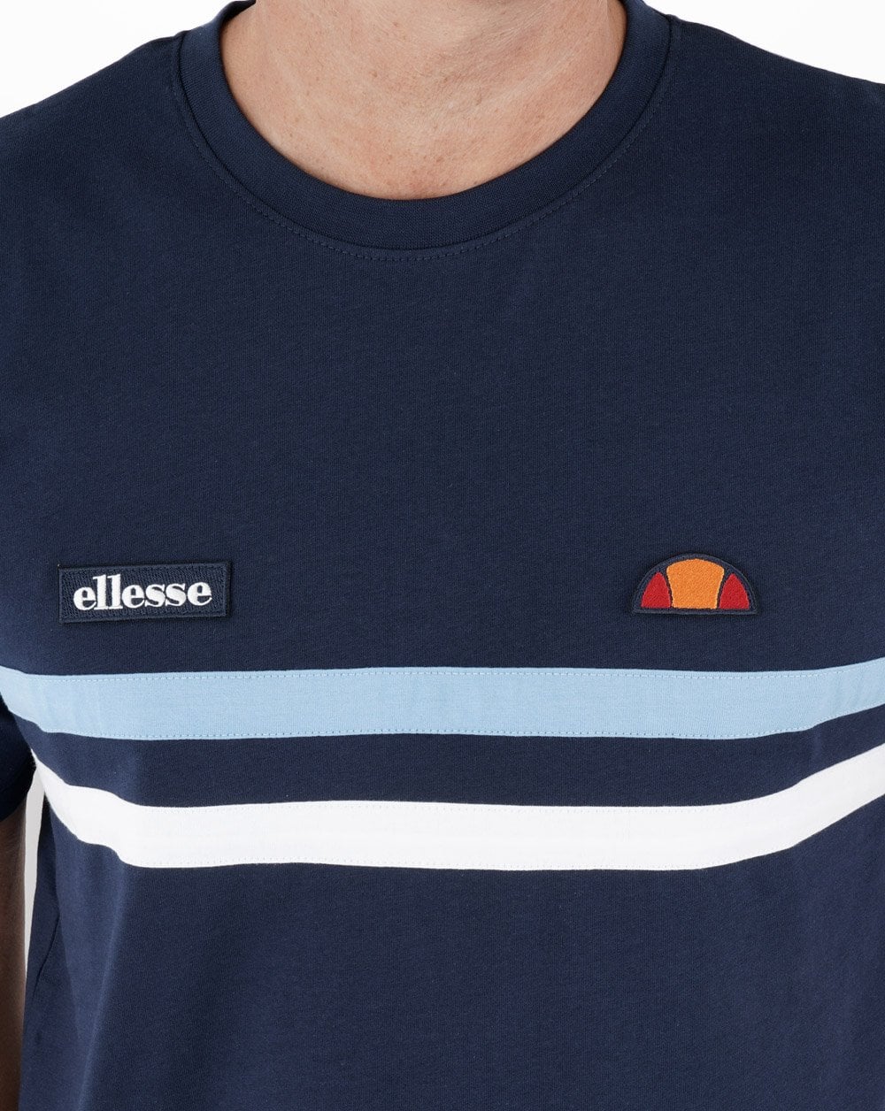Ellesse Two Stripe T Shirt Navy/Sky/White