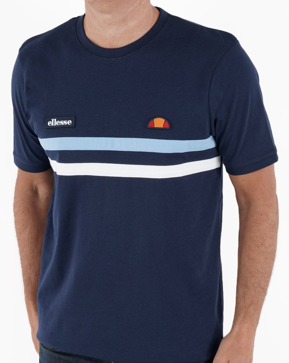 Ellesse Two Stripe T Shirt Navy/Sky/White
