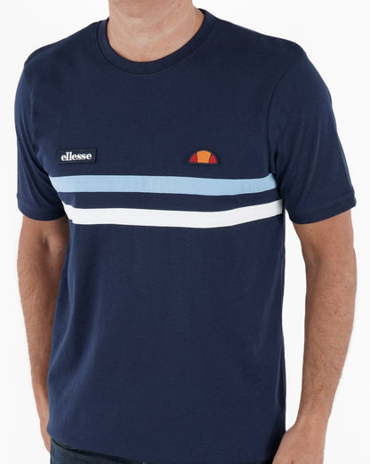 Ellesse Two Stripe T Shirt Navy/Sky/White