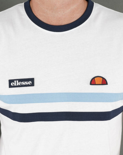 Ellesse Two Stripe T Shirt White/Sky/Navy