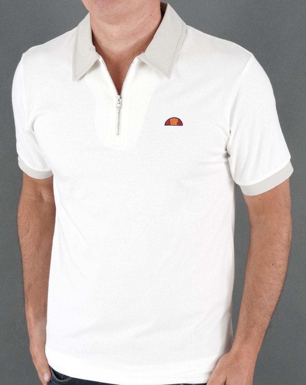 Ellesse Zip Polo Shirt Cream