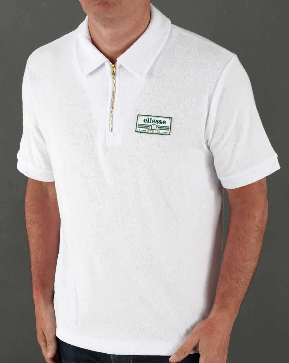 Ellesse Zip Towelling Polo Shirt White