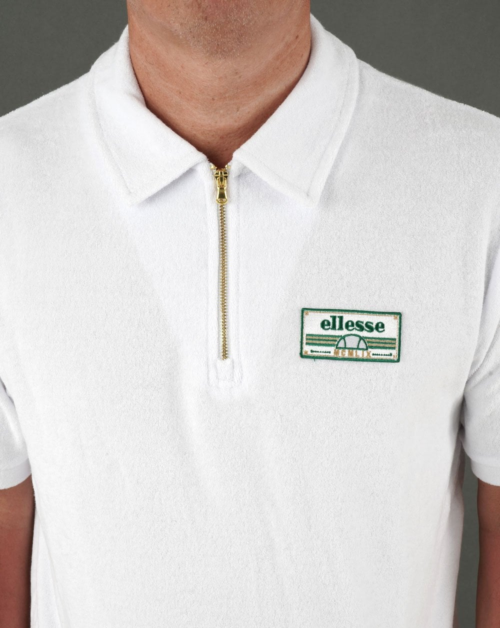 Ellesse Zip Towelling Polo Shirt White