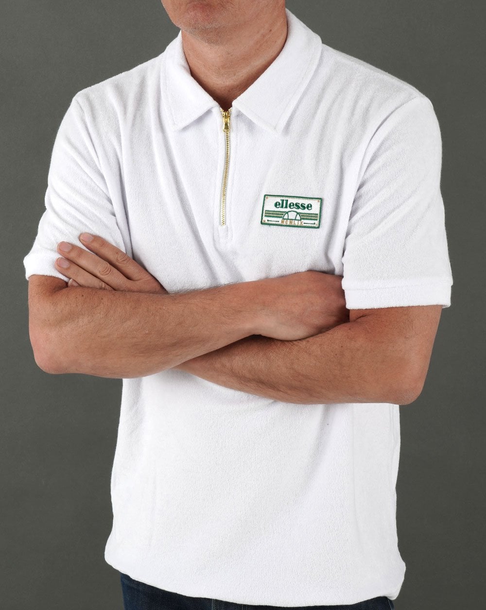 Ellesse Zip Towelling Polo Shirt White