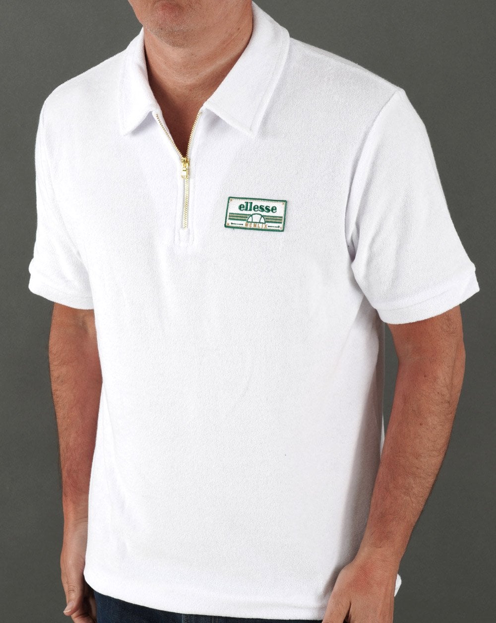 Ellesse Zip Towelling Polo Shirt White