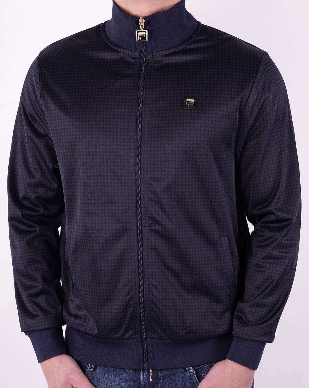 Fila Gold Houndstooth Track Top Navy