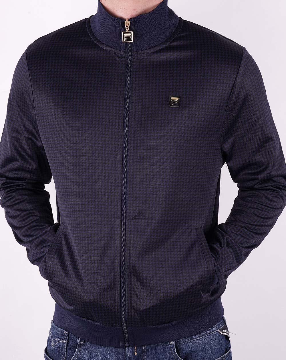 Fila Gold Houndstooth Track Top Navy