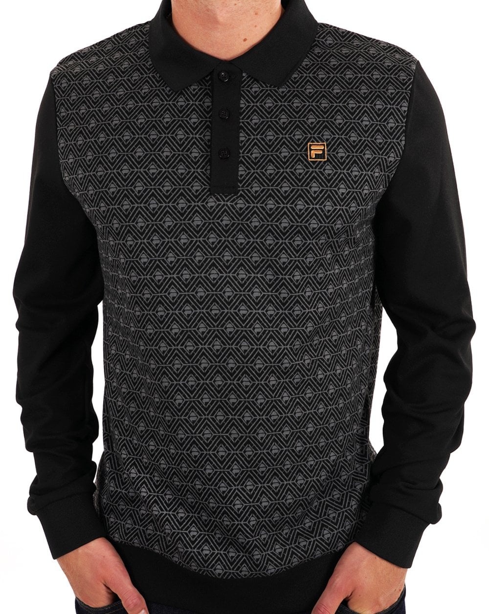 Fila Gold LS Knit Style Polo Shirt Black