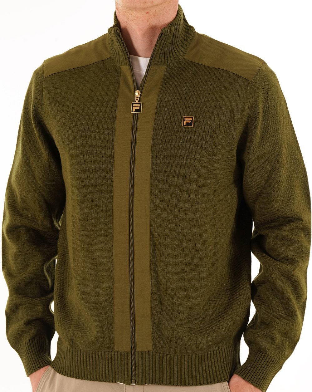 Fila Gold Zip Through Knit Dark Olive