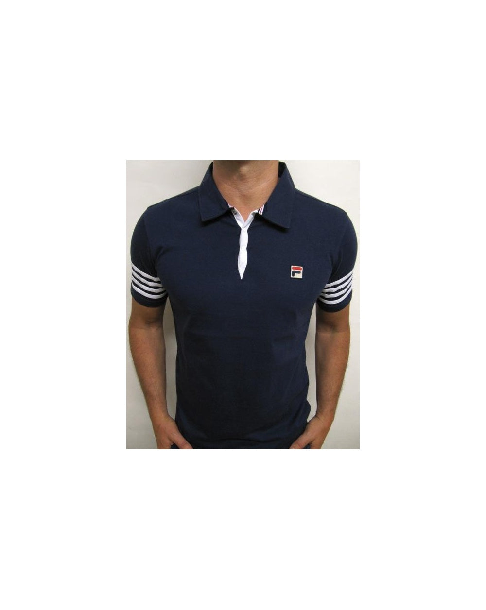Fila Vintage 4 Stripe Polo Shirt Navy/White