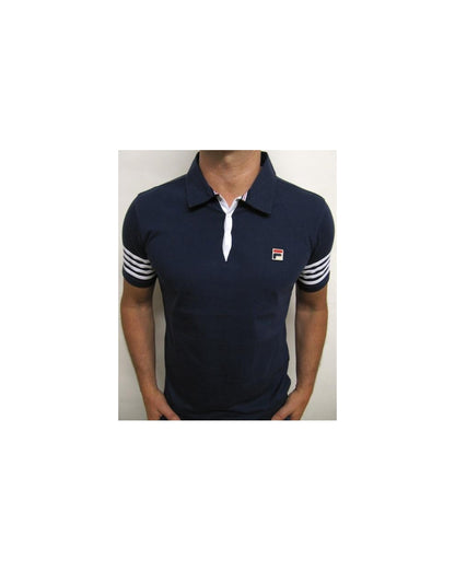 Fila Vintage 4 Stripe Polo Shirt Navy/White