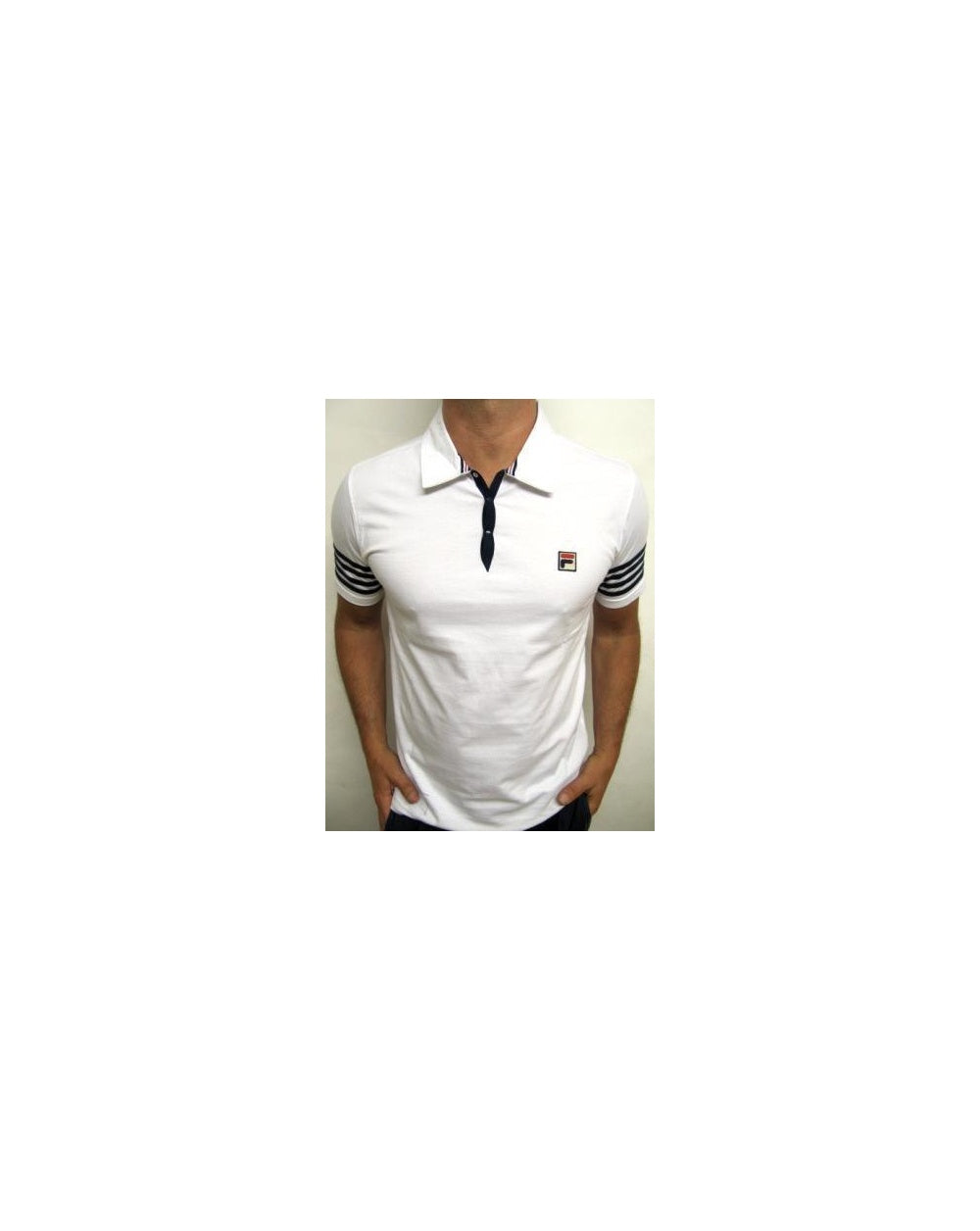 Fila Vintage 4 Stripe Polo Shirt White/Navy