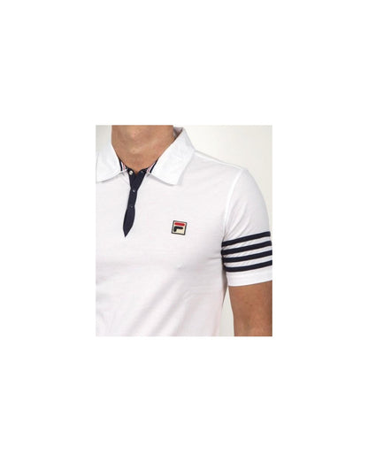 Fila Vintage 4 Stripe Polo Shirt White/Navy