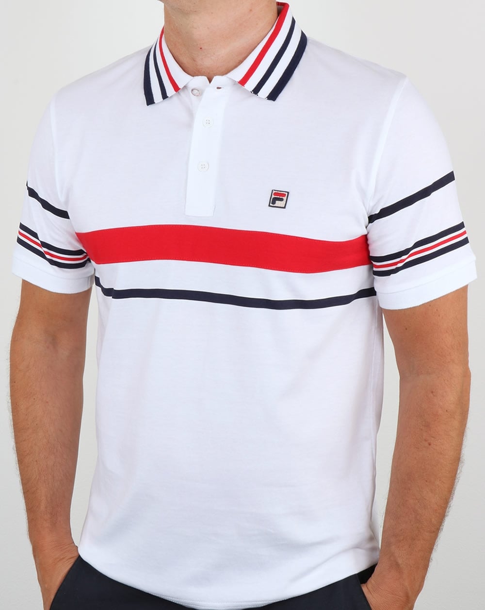 Fila Vintage Bailer Polo Shirt White/Navy/Red