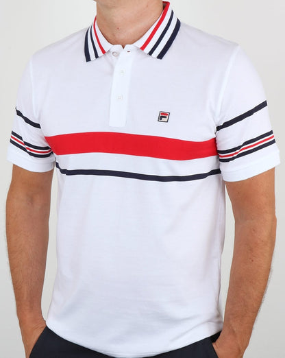 Fila Vintage Bailer Polo Shirt White/Navy/Red
