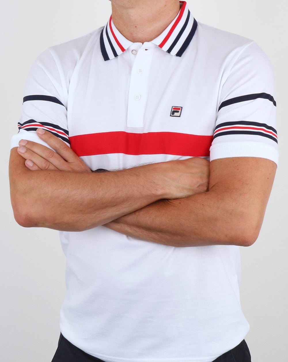 Fila Vintage Bailer Polo Shirt White/Navy/Red