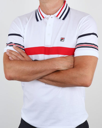 Fila Vintage Bailer Polo Shirt White/Navy/Red