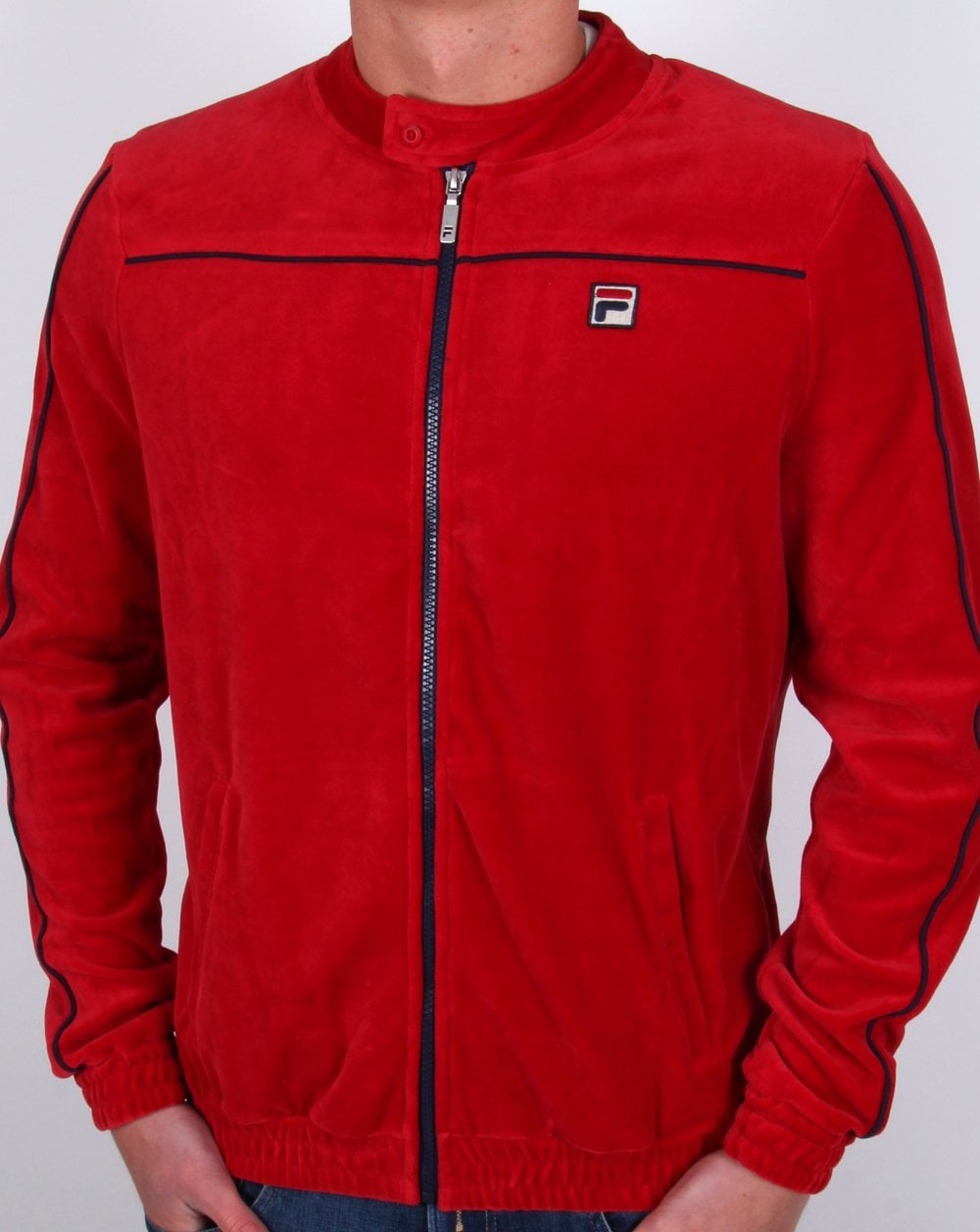 Fila Vintage Biker Velour Track Top Deep Red