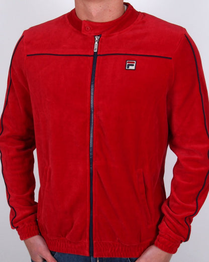 Fila Vintage Biker Velour Track Top Deep Red