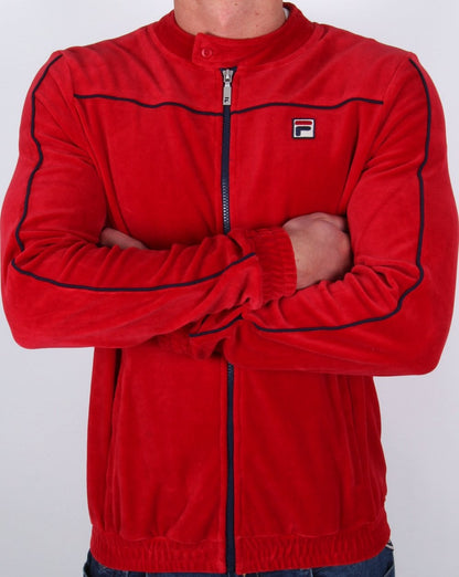 Fila Vintage Biker Velour Track Top Deep Red