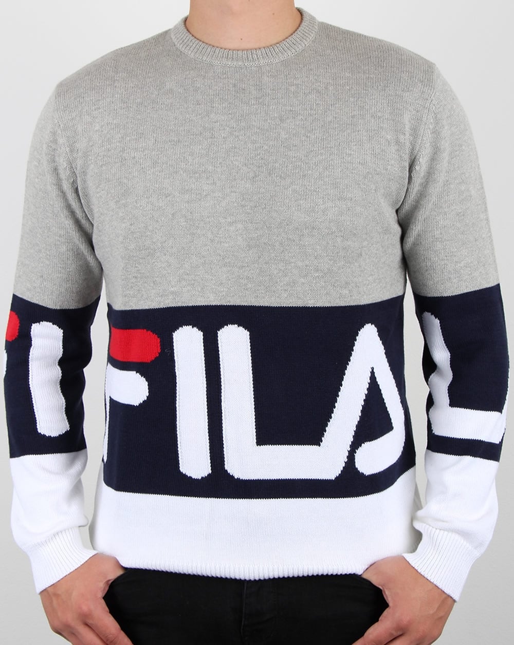 Fila Vintage Blake Crew Neck Jumper Grey Marl