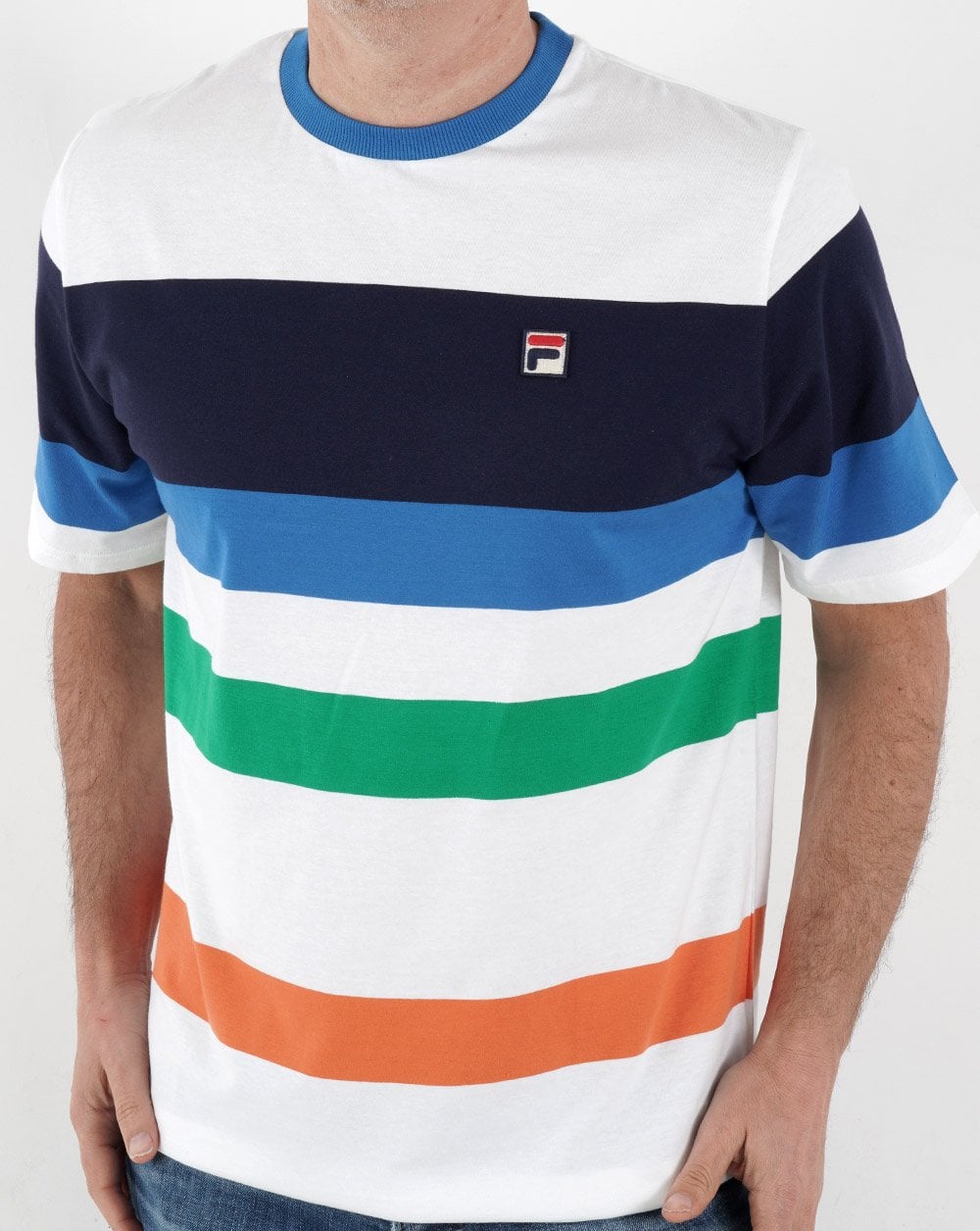 Fila Vintage Block Multi Stripe T Shirt White