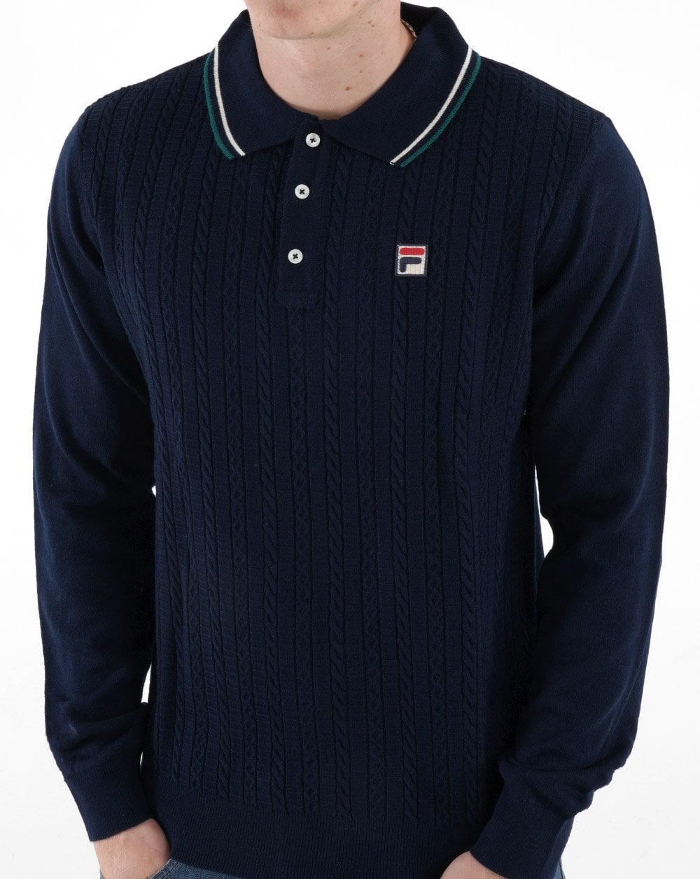 Fila Vintage Cable Knit Polo Navy